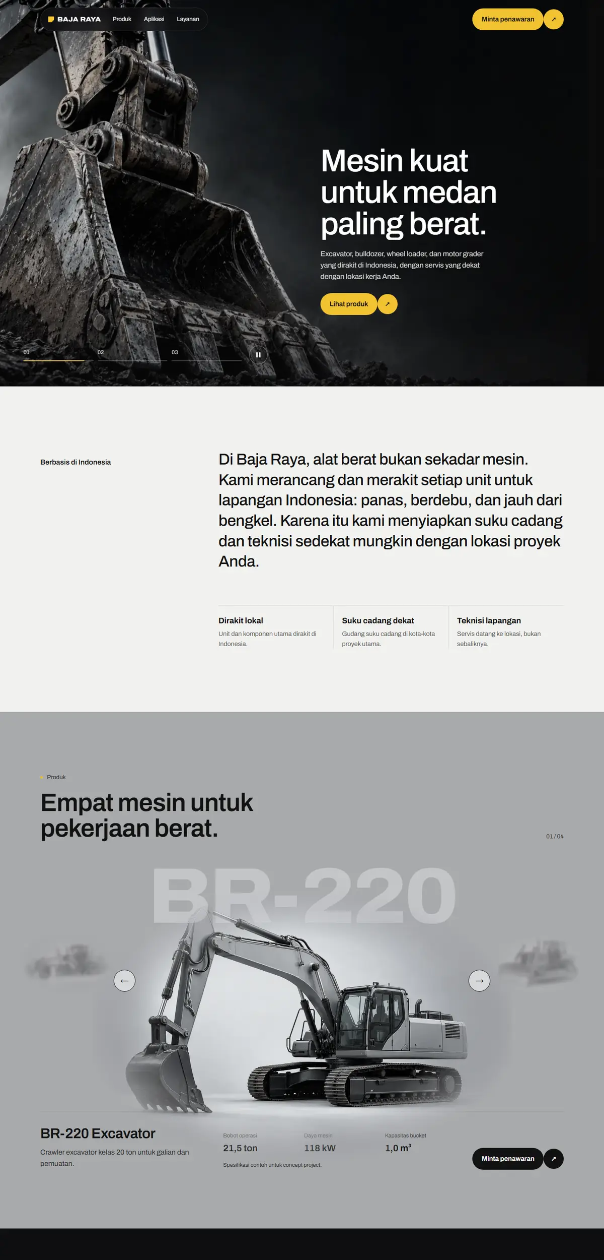 Baja Raya Machinery di layar desktop, satu halaman
