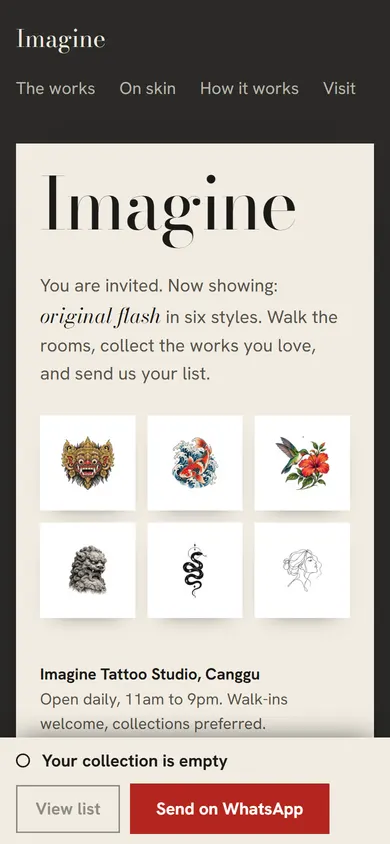 Imagine Tattoo Studio di layar ponsel